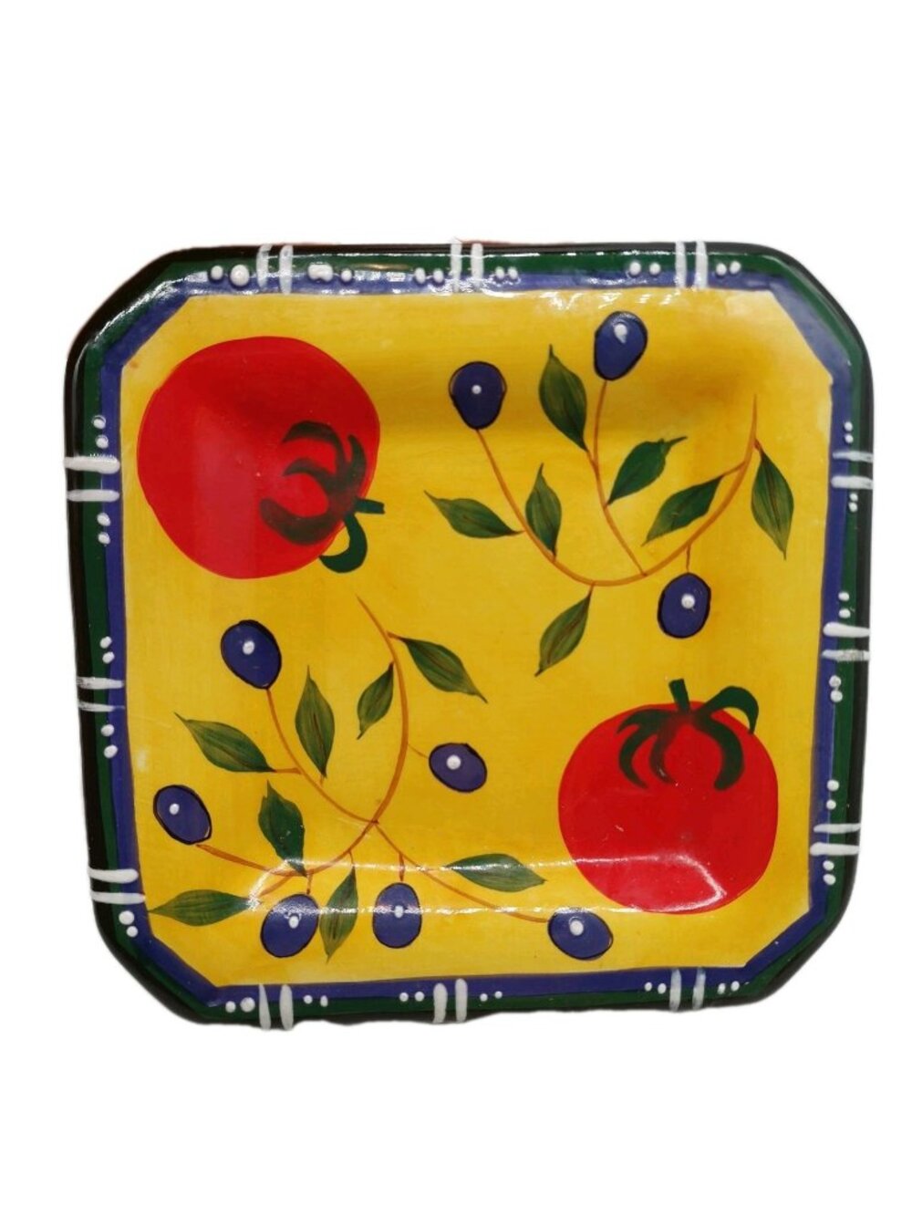 Giftco Square Ceramic Oil Plate Bread Dish 6" Yellow Red Leaves Tomatoes